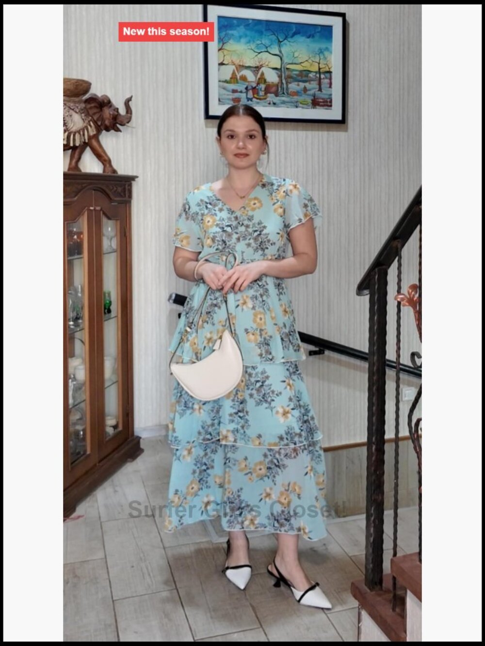 Women Floral Summer Maxi Dress Boho Flowy Ruffle Tiered Short Sleeve V Neck - Picture 6 of 7